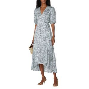 Club Monaco Blue Polka Dot Easy Midi Wrap Dress 0